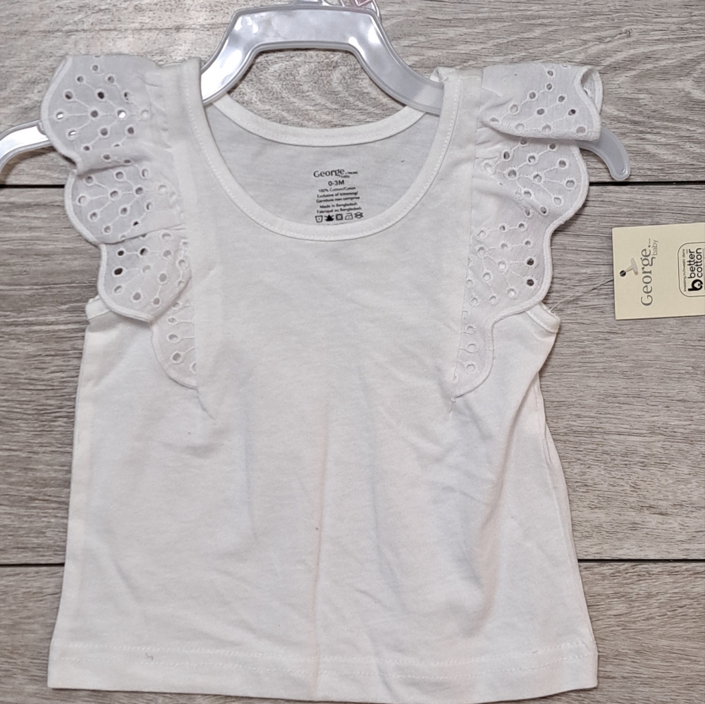 Brand New George 100% Cotton White Eyelet Ruffle Sleeve Infant Baby Top